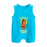 Blessed by Hanuman – Personalized Baby Romper Suit - SKY BLUE - New Born (Chest 18")
