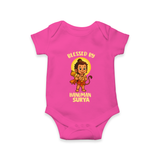 Blessed by Hanuman – Personalized Baby Romper - HOT PINK - New Born (Chest 14")