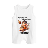 Flying High with Bajrang Power – Personalized Baby Romper Suit - WHITE - New Born (Chest 18")