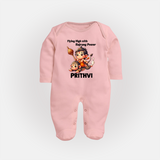 Flying High with Bajrang Power – Personalized Baby Fullbody Suit - BABY PINK - New Born (Chest 7.5")