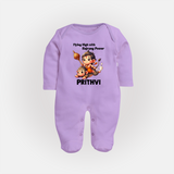 Flying High with Bajrang Power – Personalized Baby Fullbody Suit - LILAC - New Born (Chest 7.5")
