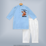 Flying High with Bajrang Power – Personalized Kurta - BABY BLUE - 3 - 6 Months Old (Chest 24", Kurta Length 14'', Waist 19", Pant Length 14")