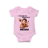 Flying High with Bajrang Power – Personalized Baby Romper - BABY PINK - New Born (Chest 14")