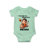 Flying High with Bajrang Power – Personalized Baby Romper - MINT GREEN - New Born (Chest 14")