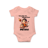 Flying High with Bajrang Power – Personalized Baby Romper - PEACH - New Born (Chest 14")
