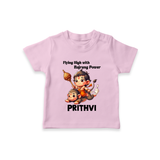 Flying High with Bajrang Power – Personalized Baby T-Shirt - BABY PINK - 0-5 Months Old (Chest 17")