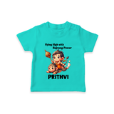 Flying High with Bajrang Power – Personalized Baby T-Shirt - TEAL - 0-5 Months Old (Chest 17")