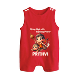 Flying High with Bajrang Power – Personalized Baby Romper Suit - RED - New Born (Chest 18")