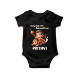 Flying High with Bajrang Power – Personalized Baby Romper - BLACK - New Born (Chest 14")