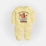 Baby with Bajrang Energy – Personalized Baby Fullbody Suit - PASTEL YELLOW - New Born (Chest 7.5")