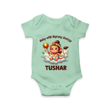 Baby with Bajrang Energy – Personalized Baby Romper - MINT GREEN - New Born (Chest 14")
