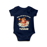 Baby with Bajrang Energy – Personalized Baby Romper - NAVY BLUE - New Born (Chest 14")
