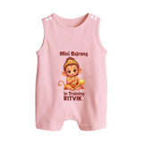 Mini Bajrang in Training – Personalized Baby Romper Suit - BABY PINK - New Born (Chest 18")