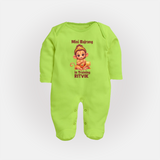 Mini Bajrang in Training – Personalized Baby Fullbody Suit - LIME GREEN - New Born (Chest 7.5")