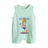 Lord Hanuman – Personalized Baby Romper Suit - MINT GREEN - New Born (Chest 18")
