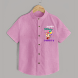 Happy Birthday Dad Baby Shirt | Cotton Shirt for Newborns - BABY PINK - 0 - 6 Months Old (Chest 23")
