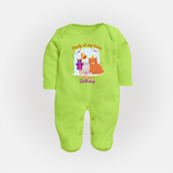 Daddy Birthday Jumpsuit/Bodysuit for Babies | Soft & Breathable Cotton Sleep Suit/Full Sleeve Romper - LIME GREEN - New Born (Chest 7.5")
