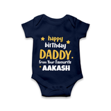 Baby's First Wish for Dad | Happy Birthday Romper/Onesie | Name Print Available - NAVY BLUE - 0 - 3 Months Old (Chest 16")