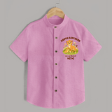 1st Birthday Wish for Mom from Baby | Cotton Printed Shirt - BABY PINK - 0 - 6 Months Old (Chest 23")