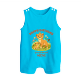 1st Birthday Wish for Mom from Baby | Cotton Printed Romper/Sleeveless Romper - SKY BLUE - 0 - 5 Months Old (Chest 18")