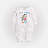 Celebrate Mom's Birthday with Baby Sleep Suit/Full Sleeve Romper | Cute & Comfy Sleep Suit/Full Sleeve Romper - WHITE - New Born (Chest 7.5")