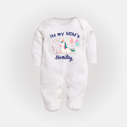 Newborn Sleep Suit/Full Sleeve Romper with Happy Birthday Mom Print | Keepsake Gift Idea
