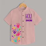 Holi – Festival of Colors Personalized Boys Shirt - PEACH - 0 - 6 Months Old (Chest 23")