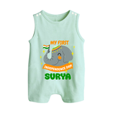 My First Independence Patriotic Elephant Button Romper - MINT GREEN - New Born (Chest 18")