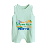 My First Independence Tricolour Celebration Button Romper - MINT GREEN - New Born (Chest 18")