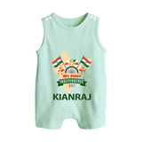 My First Independence India Map Celebration Button Romper - MINT GREEN - New Born (Chest 18")