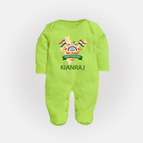 My First Independence India Map Celebration Full Body Suit - LIME GREEN - New Born (Chest 7.5")