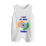 I Love My India Tricolour Pride Button Romper - WHITE - New Born (Chest 18")