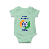 I Love My India Tricolour Pride Romper - MINT GREEN - New Born (Chest 14")