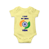 I Love My India Tricolour Pride Romper - PASTEL YELLOW - New Born (Chest 14")