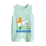 Vande Mataram India Map Button Romper - MINT GREEN - New Born (Chest 18")