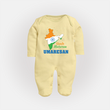 Vande Mataram India Map Full Body Suit - PASTEL YELLOW - New Born (Chest 7.5")