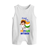 Proud to Be Indian Little Patriot Button Romper - WHITE - New Born (Chest 18")