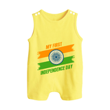 My First Independence Day Tricolour Brush Stroke Button Romper - PASTEL YELLOW - New Born (Chest 18")