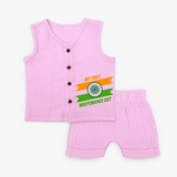 My First Independence Day Tricolour Brush Stroke JablaSet - BABY PINK - 0 - 3 Months Old (Chest 9.8")