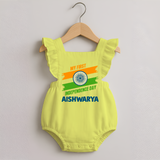 My First Independence Day Tricolour Brush Stroke Romper Frock - PASTEL YELLOW - 0 - 3 Months Old (Chest 19")