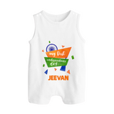 My First Independence Day Tricolour Ribbon Button Romper - WHITE - New Born (Chest 18")