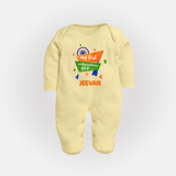My First Independence Day Tricolour Ribbon Full Body Suit - PASTEL YELLOW - New Born (Chest 7.5")