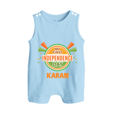 My First Independence Day Celebration Badge Button Romper - BABY BLUE - New Born (Chest 18")