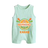 My First Independence Day Celebration Badge Button Romper - MINT GREEN - New Born (Chest 18")