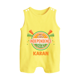 My First Independence Day Celebration Badge Button Romper - PASTEL YELLOW - New Born (Chest 18")