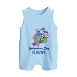 My First Independence Day Peacock Pride Button Romper - BABY BLUE - New Born (Chest 18")