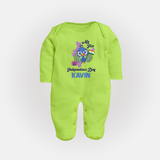 My First Independence Day Peacock Pride Full Body Suit - LIME GREEN - New Born (Chest 7.5")