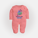 My First Independence Day Peacock Pride Full Body Suit - PEACH - New Born (Chest 7.5")