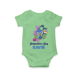 My First Independence Day Peacock Pride Romper - GREEN - New Born (Chest 14")