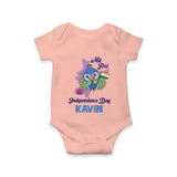 My First Independence Day Peacock Pride Romper - PEACH - New Born (Chest 14")
